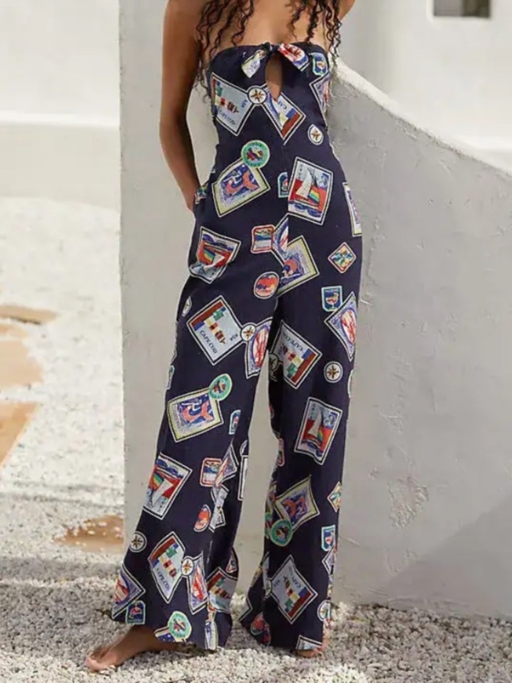 NWT Anthropologie Celadine Strapless Jumpsuit Postcard Print | Size Medium